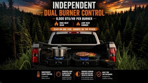 Camping Stove 2 Burner Propane with Griddle, Portable Foldable Camp Stove with Piezo Ignition, Adjustable Burners, Gas Hose & Carry Bag - Image 3
