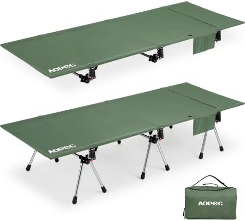 Height Adjustable Camping Cot, 350lbs Heavy-Duty Aluminum Frame, Green by AOPEC