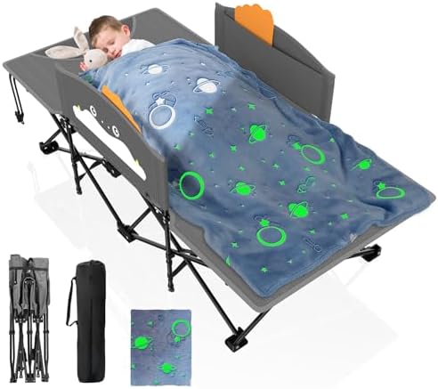 Suteck Kids Camping Cot, Comfortable Toddler Cots Bed with Blanket by Suteck