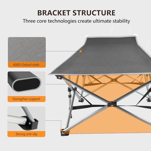 VINGLI Folding Camping Cot Bed,Camping Cots for Adults with Mattress, Foldable Cots for Sleeping with Pillow 1200D Layer Oxford for for Guest,Travel,Hiking-Grey 1P - Image 3