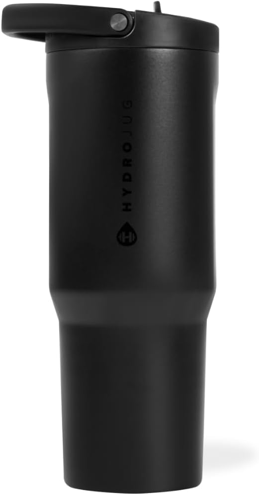 HydroJug Sport - Stainless Steel Tumbler with Straw, Vacuum Insulated, 40oz Leakproof Water Bottle, Ergonomic Design, Reusable, Dishwasher Safe, Rubber Base, Durable for Gym or Outdoors, Black by Hydrojug