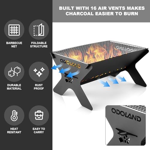 Odoland Portable Folding Charcoal Grills for Outdoor Cooking Bonfire BBQ - Image 5