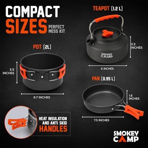 Smokey Camp Camping Cookware Mess Kit Set with Stove - Backpacking Camping Pots and Pans Set, All in One Non-Stick Camping Cooking Set, Portable Stove, Hiking, Picnic, Outdoor & Camping Cookware Set - Image 4