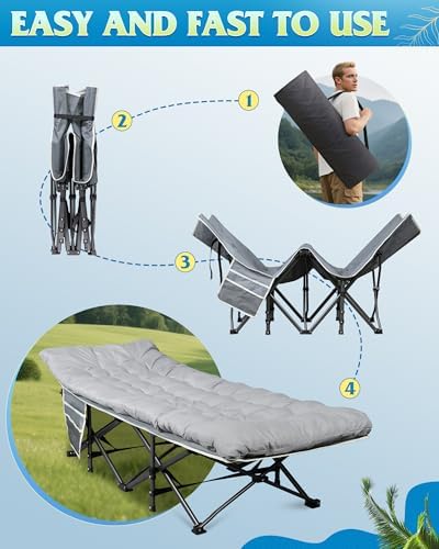 WLIVE 1200D Oxford Camping Cot with Washable Mattress for Adults, Greige - Image 5