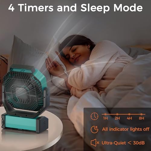 Camping Fan with Light - 20000mAh Rechargeable Battery Tent Fan, 112Hrs Max, 8 Speeds, Digital Display, Timer, Auto Oscillation, 270° Pivot & Hook for Garage, RV, Hurricane, Co-Branded with AMACOOL - Image 5