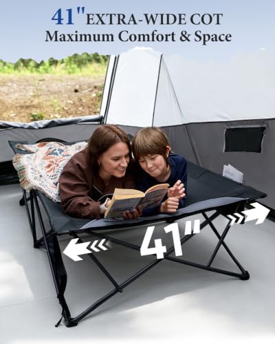 41" Wide Folding Camping Cot, 500lbs Heavy Duty Cots for Adults Big & Tall - Image 2