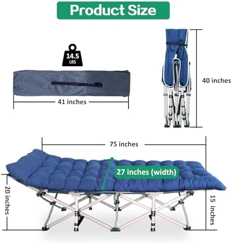 2 Pack Camping Cot with Mattress, Heavy Duty Sleeping Cots - Image 2