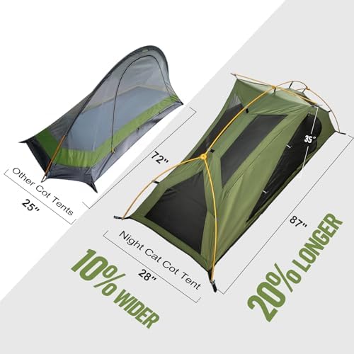 Night Cat Camping Cot Tent - Waterproof 1-Person Off-Ground Combo Cot Bed for Adults Portable Easy Set-up Tent Green 27.5'' Width - Image 3