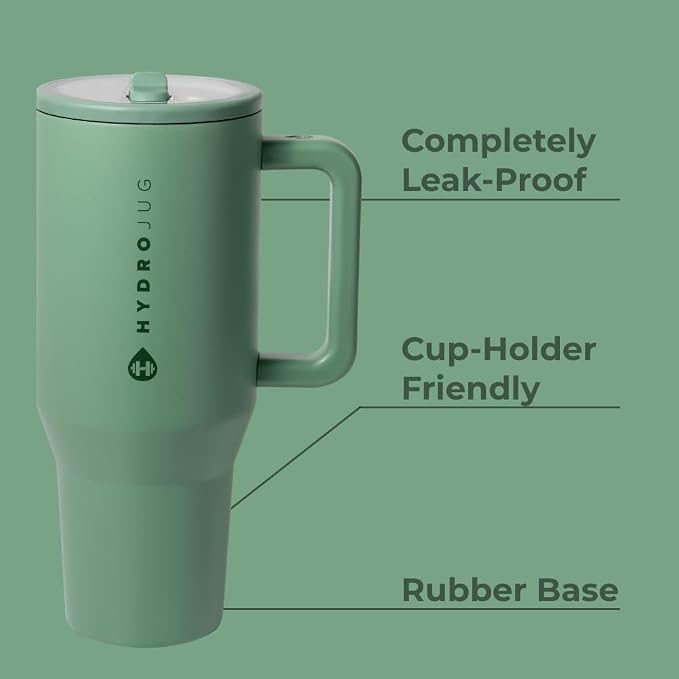 HydroJug Traveler - 40 oz Water Bottle with Handle & Flip Straw - Fits in Cup Holder, Leak Resistant Tumbler-Reusable Insulated Stainless Steel & Rubber Base - Gifts for Women & Men, Sage - Image 2