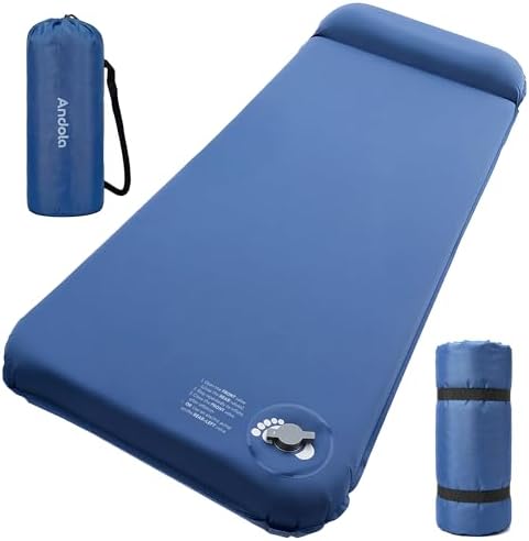 Self-Inflating Sleeping Pad for Camping, 3" Ultra-Thick Outdoor Camping Mat with Pillow & 9.5 R-Value, Insulated All-Season Foam Camping Mattress for Camping Travel Tent Car by Andola