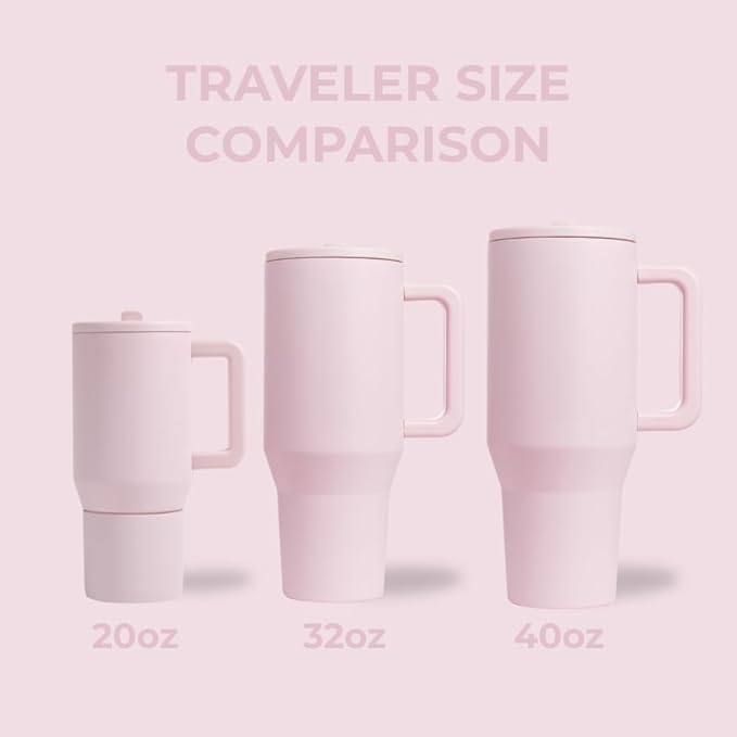 HydroJug Traveler - 40 oz Water Bottle with Handle & Flip Straw - Fits in Cup Holder, Leak Resistant Tumbler-Reusable Insulated Stainless Steel & Rubber Base - Gifts for Women & Men, Pink Sand - Image 4