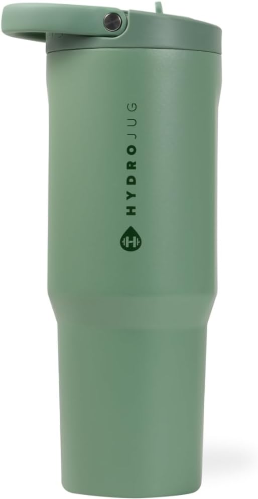 HydroJug Sport - Stainless Steel Tumbler with Straw, Vacuum Insulated, 40oz Leakproof Water Bottle, Ergonomic Design, Reusable, Dishwasher Safe, Rubber Base, Durable for Gym or Outdoors, Sage by Hydrojug
