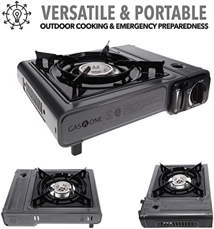 GasOne Portable Butane Camping Stove with Case + 4 Fuel Canister Catridge: Automatic Ignition, Precise Heat Control - Camping & Tailgating and Outdoor Cooking - Image 3