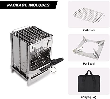 REDCAMP Wood Burning Folding Camp Stove Stainless Steel Grid and Pot Stand, Portable Collapsible Backpacking Stove Survival Rocket Stove for Hiking Outdoor Tent Camping Picnic, Samll with Pot Stand - Image 7