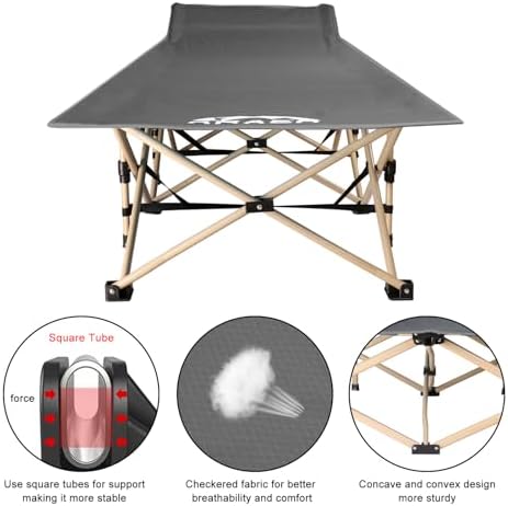 ARAER Camping Cot, 450LBS(Max Load), Portable Folding Outdoor Bed with Carry Bag for Adults Kids, Heavy Duty Cot for Traveling Gear Supplier, Office Nap, Beach Vocation and Home Lounging (Grey) - Image 2