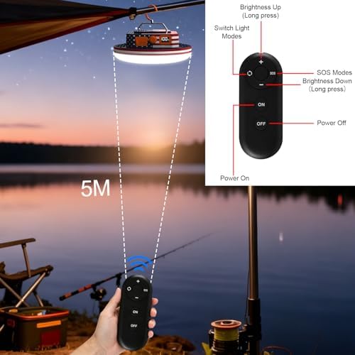 IODOO 10000mAh Rechargeable Camping Light with Remote , US Flag Print American Flag Light for Outdoor Camping Hiking Emergency Power Failure (30W(US Flag Style)) - Image 4