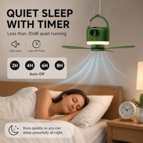 Camping Tent Fan with Light, Rechargeable Hanging Fan with Remote - Image 3
