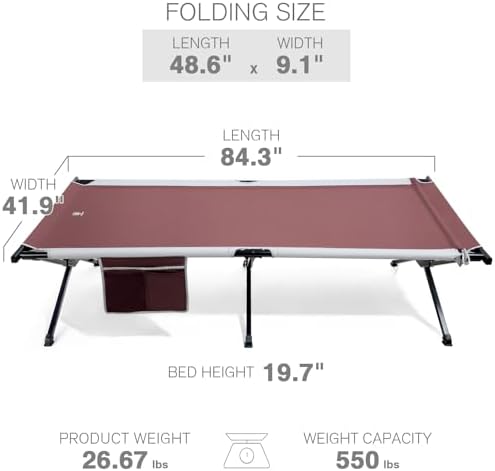 EVER ADVANCED Extra Wide Camping Cot for Adults Oversized XXL Sleeping Cots Folding Cot Bed with Carry Bag, 84.3" L x 41.9" W, Support to 550 lbs - Image 6
