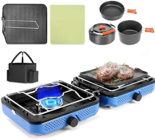 Hisencn Camping Stove 2 Burner Foldable Propane Camping Stove with Cookware by Hisencn