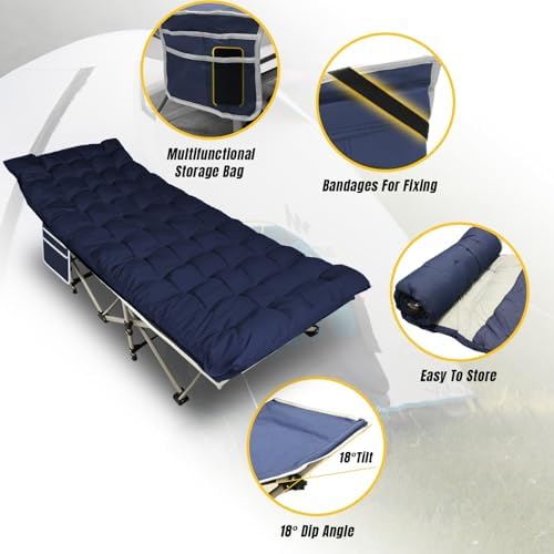 YELLOW JACKET Folding Camping Cot for Adults,600LBS Max Load,28" Wide Sleeping Cot with Removable Thick Mattress Portable Foldable Camping Bed with Carry Bag for Camp,Home,Office,Travel,Blue - Image 5
