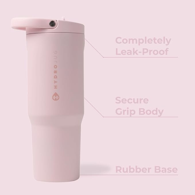 HydroJug Sport - Stainless Steel Tumbler with Straw, Vacuum Insulated, 40oz Leakproof Water Bottle, Ergonomic Design, Reusable, Dishwasher Safe, Rubber Base, Durable for Gym or Outdoors, Pink Sand - Image 2