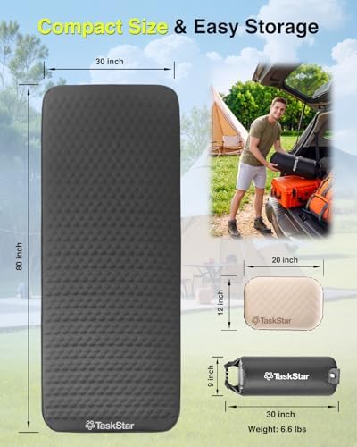 TaskStar 4" Self Inflating Sleeping Pad for Camping with Pillow, Electric Foam & Air Camping Sleeping Pad, 9.5 R-Value, 4 Season Air Mattress for Camping Essentials Gear for Tent Travel Car Cot - Image 2