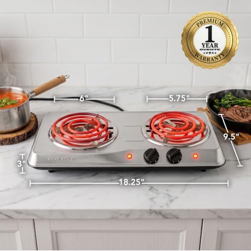 OVENTE Electric Double Burner, 1700W Coil Hot Plate, Silver BGC102S - Image 6