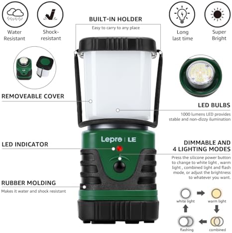 Lepro 1000LM LED Camping Lantern Rechargeable, 4400mAh, 4 Light Modes - Image 5