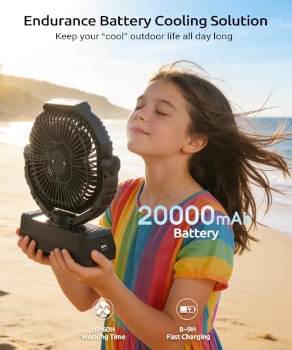 KopBeau Portable Camping Fan, 20000mAh Battery Operated Tent Fan with Light - Image 3