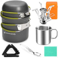 Odoland 8pcs Camping Cookware Mess Kit, Camping Pot and Pan Set with Mini Backpacking Stove, Stainless Steel Cup, Spork and Tank Bracket, Cooking Gear for Outdoor, Hiking, Picnic, Campfire by Odoland