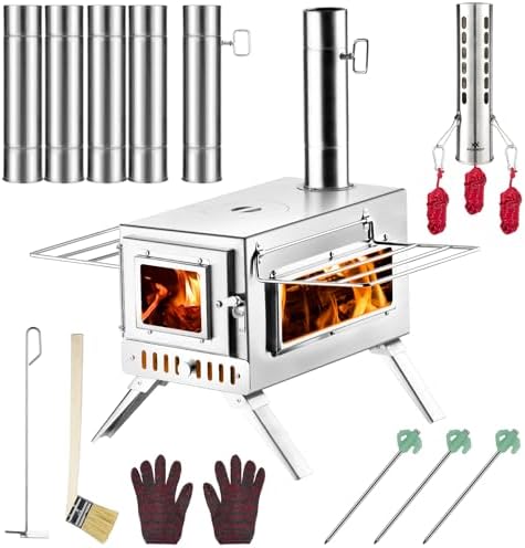 Hot Tent Stove, AVOFOREST 304 Stainless Wood Burning Stove, Portable Wood Stove with 6 Stainless Chimney Pipes for Outdoor Heating & Cooking, Ice Fishing, Hunting by AVOFOREST