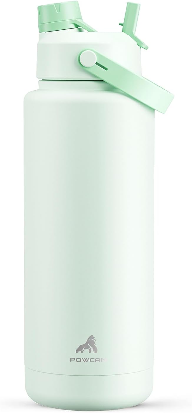 POWCAN 40 oz Insulated Water Bottle with 2-in-1 Straw and Spout Lid, Keep Cold 24H, Leak-Proof, BPA-Free, Double Wall Stainless Steel Water Bottle for Sports, Gym, Travel, and School (Mint) by POWCAN