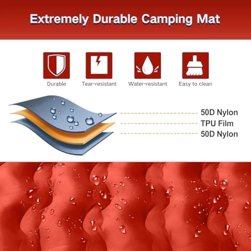 FNARMW Double Sleeping Pad Camping, Self Inflating 6'' Extra-Thick 2 Person Pillow Built-in Foot Pump Waterproof Inflatable Sleeping Mat Backpacking, Tent, Hiking, Portable Camping Pad (Orange-Black) - Image 4