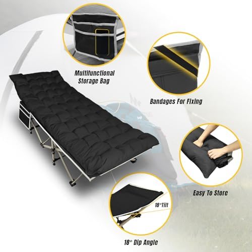 YELLOW JACKET Folding Camping Cot for Adults,600LBS Max Load,28" Wide Sleeping Cot with Removable Thick Mattress Portable Foldable Camping Bed with Carry Bag for Camp,Home,Office,Travel,Black - Image 6