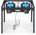 COOKAMP High Pressure Double Propane Burner Outdoor Camping Stove with 0-20 PSI Adjustable Regulator and Steel Braided Hose (Two Burner Stove) by COOKAMP