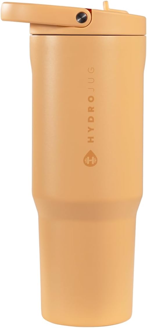 HydroJug Sport - Stainless Steel Tumbler with Straw, Vacuum Insulated, 32oz Leakproof Water Bottle, Ergonomic Design, Reusable, Dishwasher Safe, Rubber Base, Durable for Gym or Outdoors, Marigold by Hydrojug