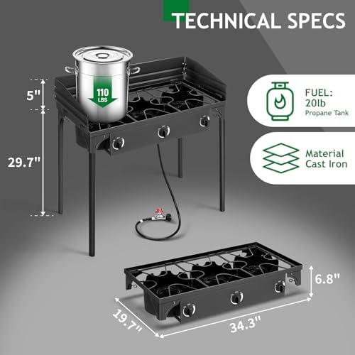 Outvita 3 Burner Propane Gas Stove for Outdoor Cooking, 225,000 BTU - Image 6