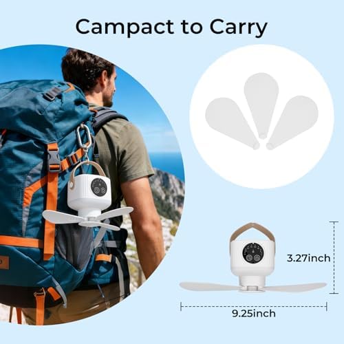 Camping Fan with Light & Remote, 7200 mAh Rechargeable Tent Fan with 4 Speeds,3 Light Modes, Detachable Blades and Hook Ceiling Fan for Tents, Beach, RV, Car, Camper & Outdoor - Image 4