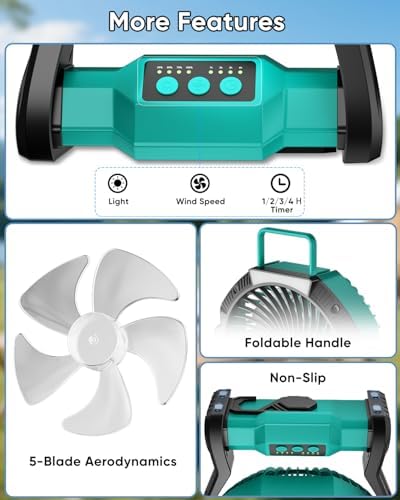 Portable Rechargeable Fan, 20000mAh Battery Powered Camping Fan with LED Light & Hook, 270° Adjustable, 4-Speed, 4H Timer Camping Essentials for Outdoor Tent Travel BBQ Car_Blue - Image 6