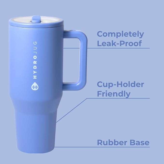 HydroJug Traveler - 32 oz Water Bottle with Handle & Flip Straw - Fits in Cup Holder, Leak Resistant Tumbler-Reusable Insulated Stainless Steel & Rubber Base - Gifts for Women & Men, Light Blue - Image 2