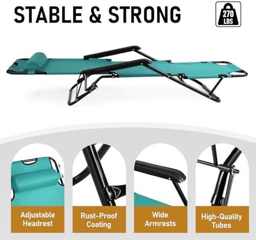 HOMSUPPLIE'S Folding Outdoor Lounge Chair, Mint Green - Image 6