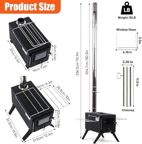 Hot Tent Stove,AVOFOREST Wood Burning Stove,Small Wood Stove with 7 Stainless Chimney Pipes for Outdoor Heating & Cooking, Ice Fishing, Hunting - Image 2