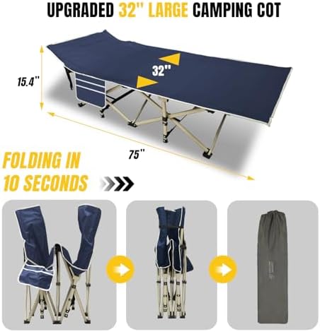 YELLOW JACKET Folding Camping Cot with Mattress, Upgraded 32" Wide Cot for Camping, Folding Sleeping Cot with Carry Bag, Camping Cots for Adults Idea for Home, Office & Travel - Image 3