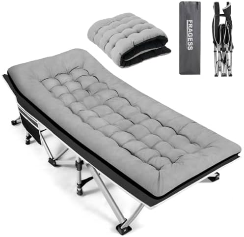 Fragess Portable Camping Cot, Sleeping Cots for Adults, 28" Extra Wide Folding Cot Max Load 600LBS with Thick Mattress, Portable Camping Bed for Outdoor Camp/Office, Home Nap (Black+Grey) by Fragess