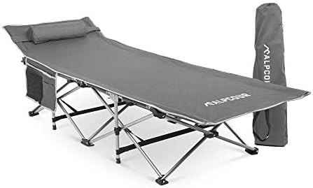 Alpcour Folding Camping Cot – Deluxe Collapsible Single Person Bed in a Bag w/Pillow for Indoor & Outdoor Use – Ultra Lightweight, Comfortable, Heavy Duty Design Holds Adults & Kids Up to 300 Lbs by Alpcour