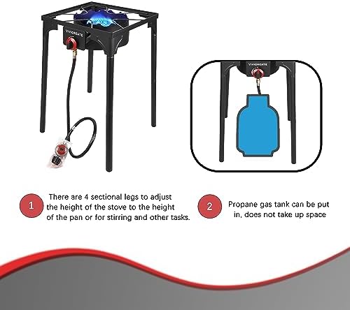 Vivicreate 30000 BTU Propane Gas Stove Outdoor Single Burner Adjustable Height with 20PSI Regulator Heavy Duty Cooker for Patio Camping Garden BBQ Fogon de Gas Estufa de Gas Portatil Parrillas - Image 5