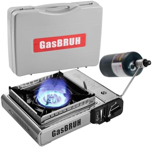 GasBRUH Propane or Butane Camping Stove with Windblocker, Dual Fuel 10,000 BTU Stainess Steel Propane Stove for Camping(TANK not included) by GasBRUH