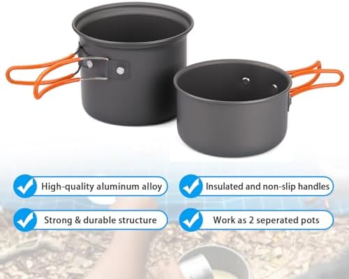Odoland Camping Cookware Mess Kit, Lightweight Pot Stove Spork Set - Image 6