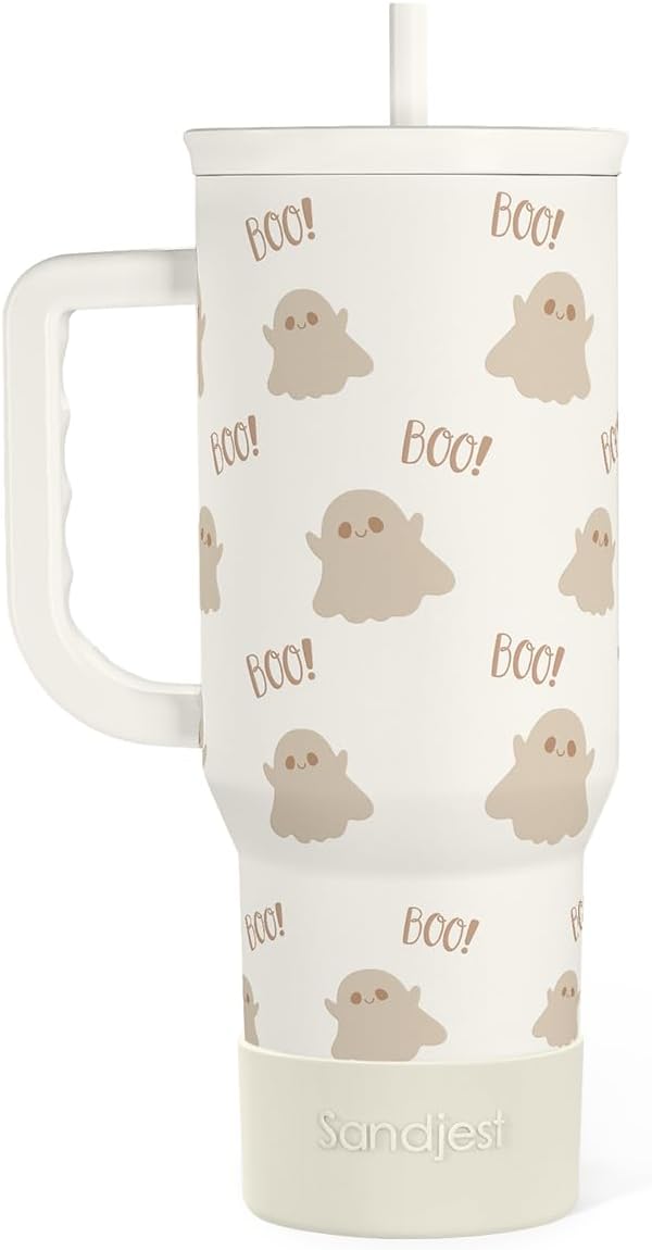 SANDJEST Boo Tumbler with Handle and Straw 40oz – Stainless Sleel Slider Tumbler Travel Coffee Mug for Women - Gift Idea for Fall Autumn Halloween Christmas by SANDJEST