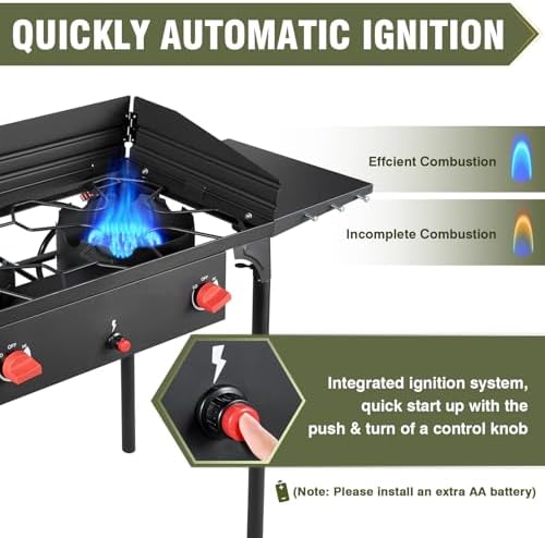 Bestfire 150,000 BTU 2 Burner Propane Camping Stove with Auto Ignition, Windpanel, Portable Outdoor Gas Cooker with Removable Legs, Side Shelves for Camping, BBQ - Image 4